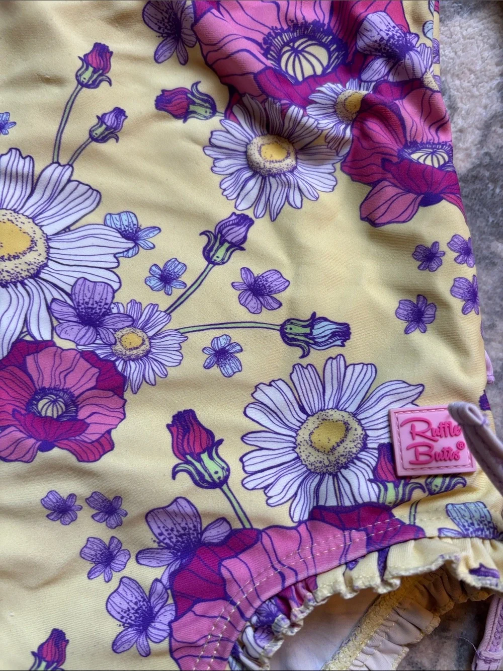 Ruffle Butts Girls Yellow Floral Long Sleeve Swimsuit